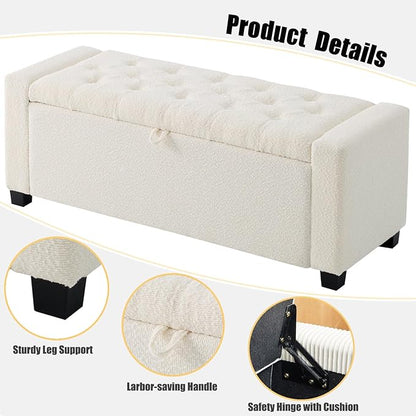 43 Inch Storage Ottoman Bench, Bench for Bedroom End of Bed, Ottoman with Storage for Living Room and Entryway (Boucle Cream)