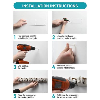 Broom and Mop Holder Wall Mount