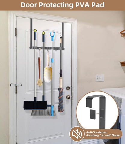 Broom Holder Over The Door with Hooks