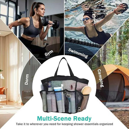 Mesh Shower Caddy Portable for College Dorm Room Essentials organizer, 8-Pocket Large Capacity, Quick Dry Shower hanging Caddy Dorm Basket for Bathroom Beach, Toiletry,Swimming, Gym,Camping (Black)