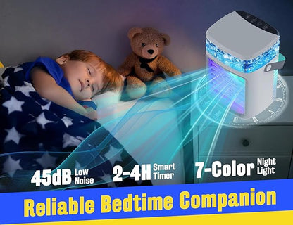 Portable Air Conditioners - Rechargeable Evaporative Air Cooler Humidifier with 3 Speeds, 2/4H Timer & 7 Colors Light Portable AC Unit Personal Mini Air Conditioner Cooling Fan for Bedroom Home Office