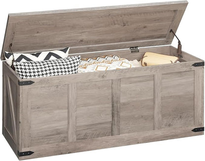 HOOBRO Storage Bench, 47.2”Toy Box Organizer with Safety Hinges, Farmhouse Wooden Storage Chest, for Hallway, Bedroom, Living Room, Greige BG520CW01