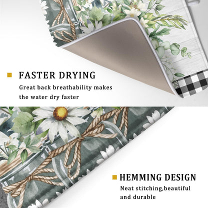 Daisy Floral Dish Drying Mat for Kitchen Counter Watercolor Flowers Absorbent Dishes Drainer Rack Mat 18x24 Inch Microfiber Dish Drying Pads Spring Kitchen Drying Dishes Pad Countertops