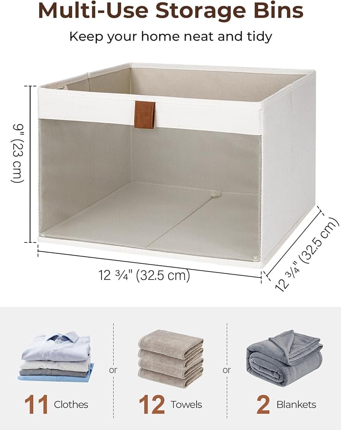 StorageWorks Closet Storage Bins, Large Storage Baskets with Clear Window and Handles, Foldable Fabric Organizer for Clothes, Shelves, Beige, 3 Pack