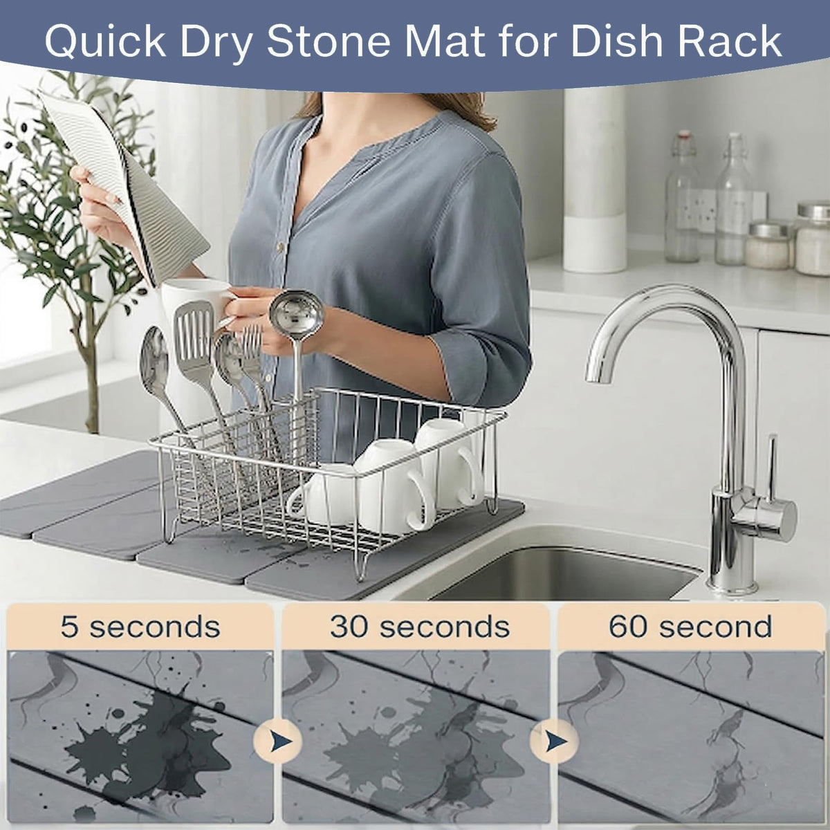 Stone Drying Mat for Kitchen Counter Light Gray