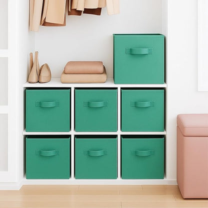 ShellKingdom Storage Bins, Foldable Fabric Storage Cubes And Cloth Storage Organizer Drawer For Closet And Toys, 6 Pack (Forest Green)