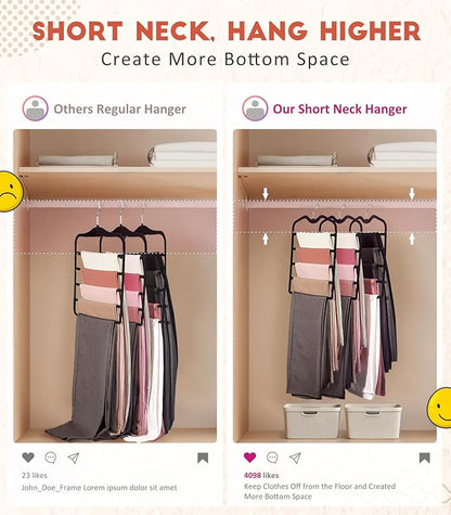 Pants Hangers Space Saving,3 Pack Velvet Short Neck Pants Hangers,5 Tier Space Saving Velvet Hanger,Closet Organizers and Storage Dorm Room Essentials for College Students Girls Guys Holds Pant,Jean