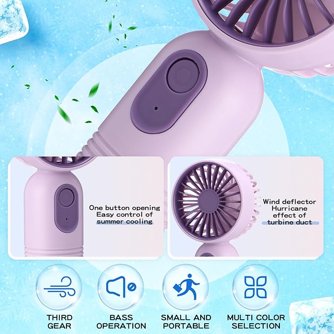 Rossesay 6 Pcs Mini Portable Fan Bulk Cute Handheld Lightweight Small Little Personal Hand Eyelash Fan 3 Speeds USB Rechargeable for Women Men Indoor Outdoor Makeup Travel (Pink and Purple)