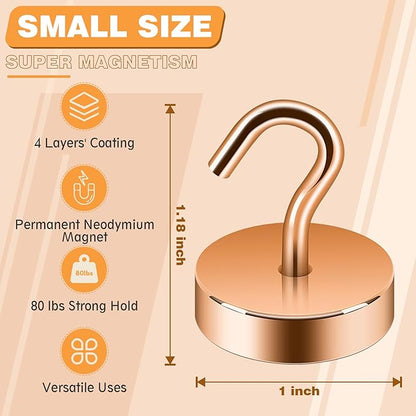 Neosmuk Magnetic Hooks, Cruise Ship Essentials, 80lb+ Heavy Duty Magnetic Hooks for Cruise Cabins, Refrigerator, Grill, Hanging, and Travel | Extra Strong Must-Haves Magnet Hook,Bronze