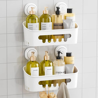 TAILI Shower Caddy Suction Cup 2 Pack, Heavy Duty Bathroom Organizer, Removable Shelves for Inside Shower, Shampoo, Waterproof Suction Plastic Storage for Bathroom Accessories Holder, White