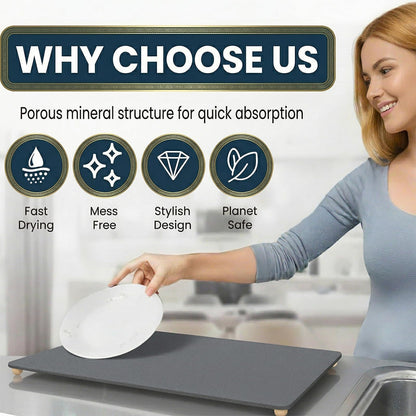Stone Drying Mat for Kitchen Counter with 5 Wooden Feet
