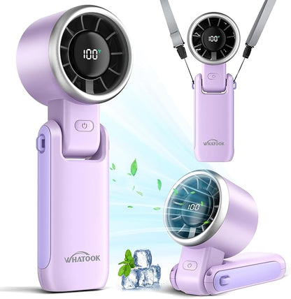 WHATOOK Portable Handheld Turbo Fan:12m/s Strong Wind 15000RPM High Speed Mini Fan, 4000mAh Battery Rechargeable Personal Fan with LED Display, 3 in 1 Foldable Fan for Travel Office Shopping, (Purple)