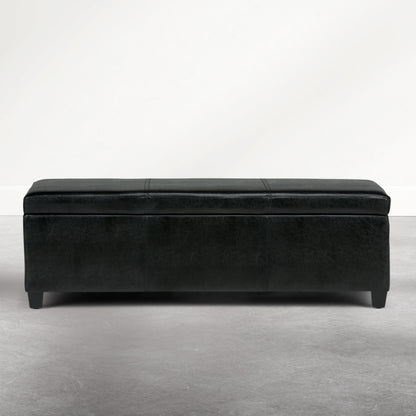 Avalon 48" Wide Vegan Leather Ottoman in Carbon Black