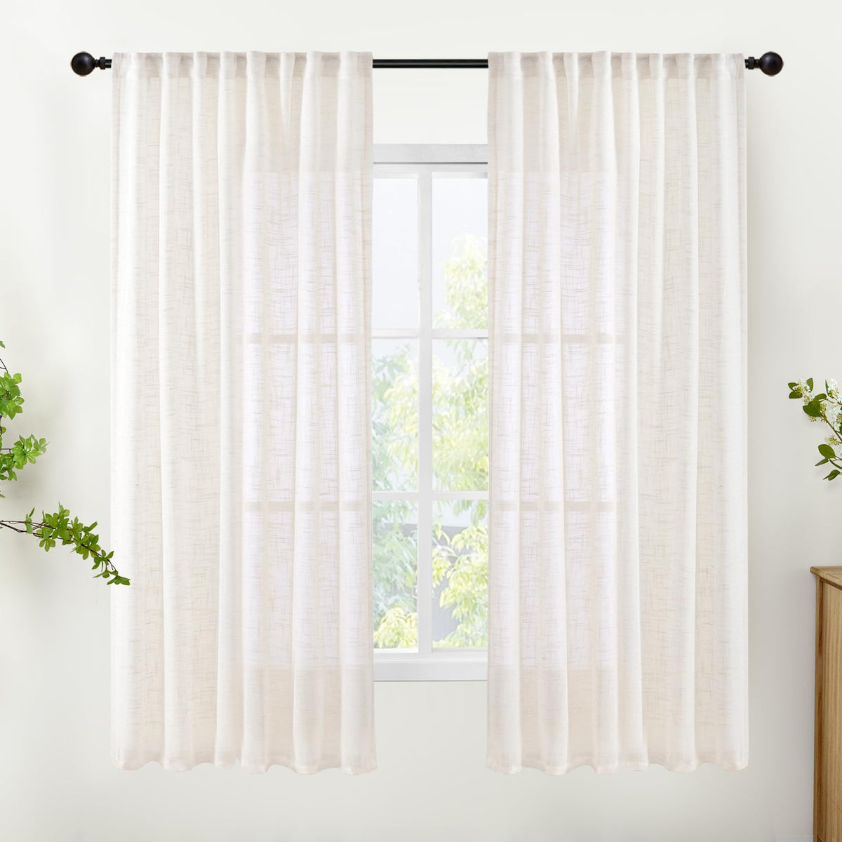 Natural Linen Semi Sheer Curtains 63 Inch Length 2 Panels (2 Count)