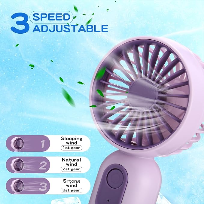 Rossesay 6 Pcs Mini Portable Fan Bulk Cute Handheld Lightweight Small Little Personal Hand Eyelash Fan 3 Speeds USB Rechargeable for Women Men Indoor Outdoor Makeup Travel (Pink and Purple)