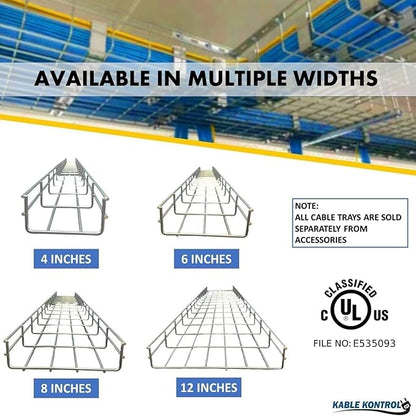 Kable Kontrol Cable Tray- 5 Feet Long - 8" Width, 6” Depth – Wire Mesh Tray Cable Management Rack Cords Organizer Cable Basket, Zinc Plated Steel NEC Approved for Network, Fiber Optic, Cabling