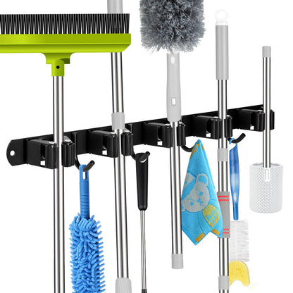 2 Pack] 5 Racks and 4 Hooks Mop and Broom Holder Wall Mount (2 Count)