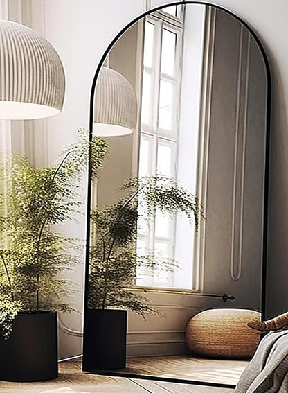 BEVERDY Arched Floor Mirror, 41" x 81" Oversized Full Body Mirror, Freestanding, Arch Mirror, Wall Mounted for Bedroom, Black
