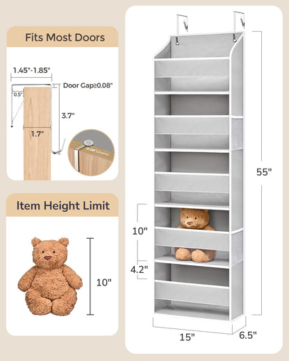 2-Pack Over-The-Door Organizer 5 Tiers, – Hanging Storage Organizer with 4 Mesh Side Pockets,Space Saving Closet Door Organizer for Clothes, Shoes, Toys, Accessories Light Gray