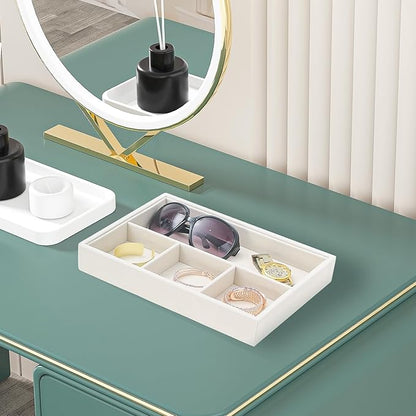 Beige 4Grid Bedside Organizer - Multi-use Holder for Desk, Nightstand, Drawer - Catchall Tray for Jewelry, Sunglasses, Phone, Watch, Perfume, Lipstick