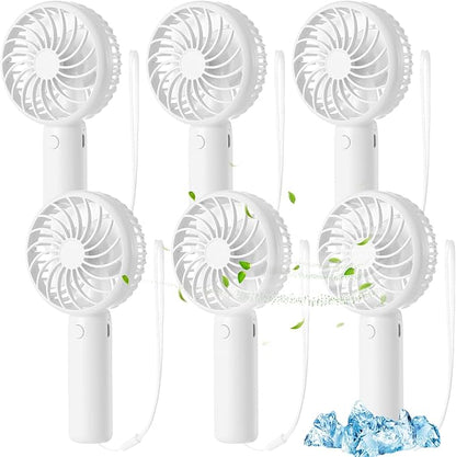 Tujoe 6 Pcs Mini Powerful Handheld Fan 3 Speed Personal Small Portable Rechargeable Fan with Base USB for Women Eyelash Makeup Office Travel Beach Indoor Outdoor (White)