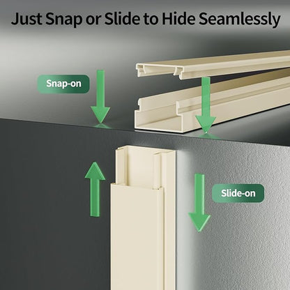 Beige Cord Hider, 212.6in Cord Covers for 1-2 Wires on Wall, Paintable Wire Hider Wire Covers for Cords on Walls, Easy Set-up Cable Hider Cable Raceway to Hide Cords on Wall, W0.59 H0.4in, Beige