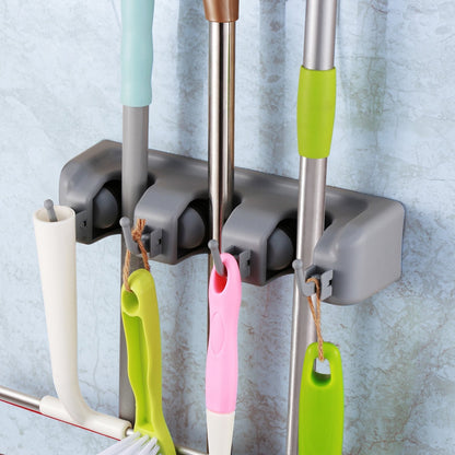 Mop and Broom Holder Wall Mounted 3 Position Storage Rack with 4 Retractable Hooks Holds up to 7 Tools Utility Weatherproof Holder for Garage Storage Systems Broom Organizer