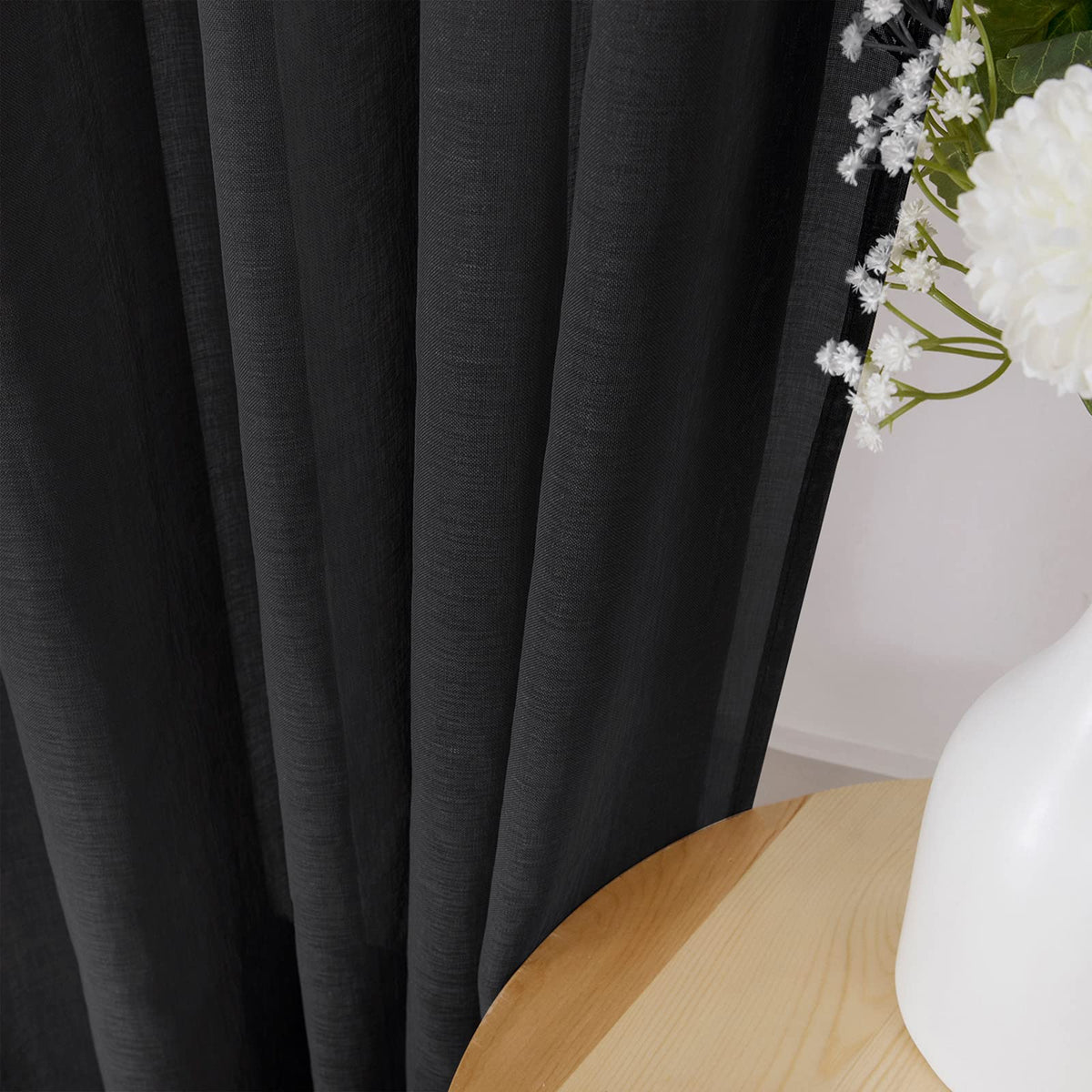 Sheer Curtain Linen Textured Bedroom Curtains Sheer Light Filtering Rod Pocket Voile Curtain for Living Room (2 Count)