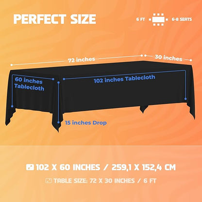 White Classic WEALUXE Black Table Cloth for 6 Foot Rectangle Tables, 60x102 inches, Water, Stain and Wrinkle Resistant, 200 GSM Washable Poly Fabric Tablecloth Rectangular, Elegant and Durable