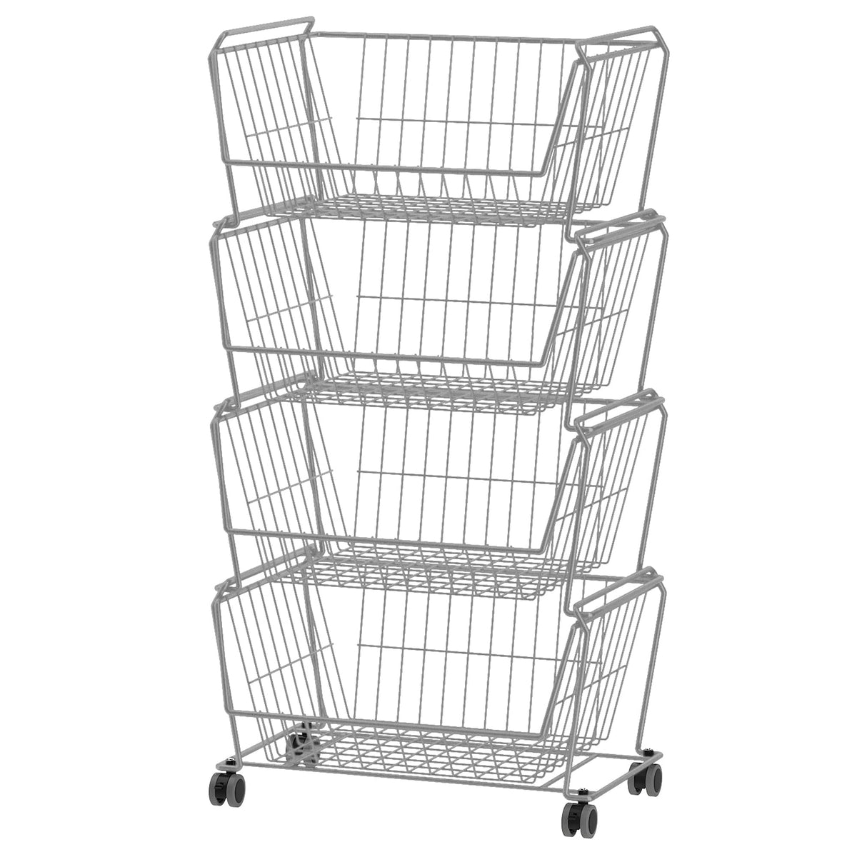 4 Tier Large Stackable Wire Storage Baskets with Wheels (4 Count)