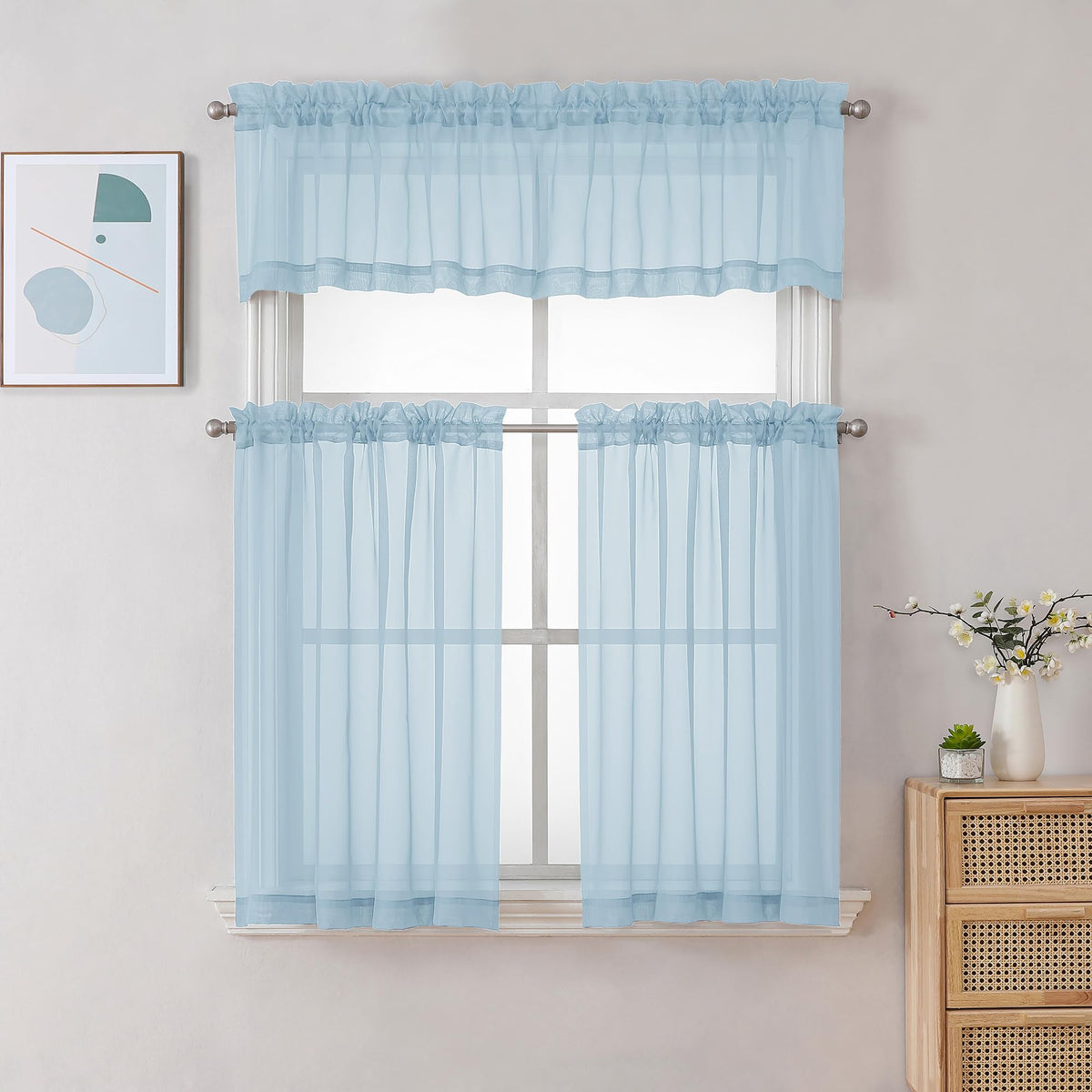Light Blue Sheer Valances for Windows 2 Pack (2 Count)