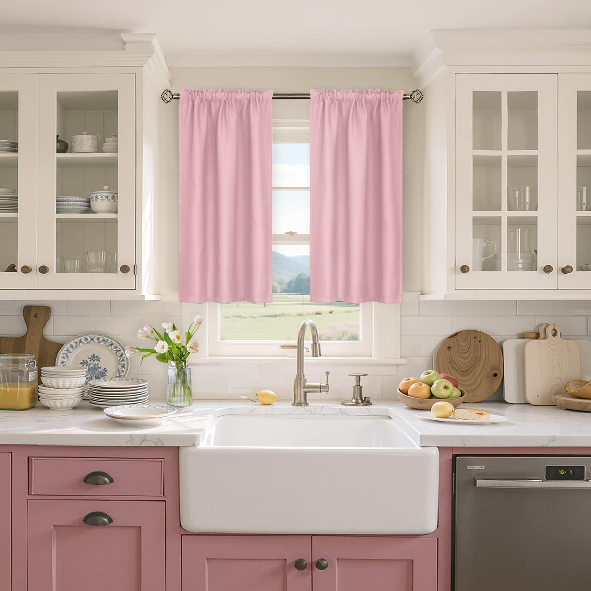 Light Pink Blackout Curtains 40 Inch Length for Short Window (2 Count)
