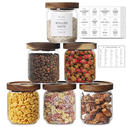 16 OZ Stackable Glass Food Storage Jars with 132 Pantry Labels Preprinted
