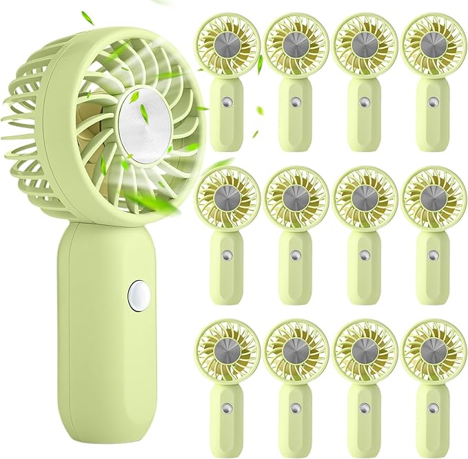 Rossesay 12 Pack Mini Portable Handheld Fan Bulk for Travel 3 Speeds, Rechargeable USB Battery Operated, Small Personal Eyelash Fans for Women Outdoor(Green,Cute Style)