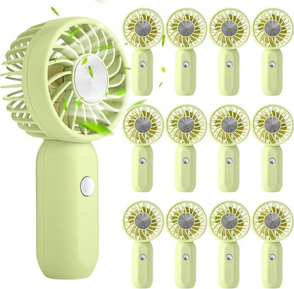 Rossesay 12 Pack Mini Portable Handheld Fan Bulk for Travel 3 Speeds, Rechargeable USB Battery Operated, Small Personal Eyelash Fans for Women Outdoor(Green,Cute Style)