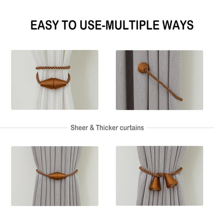 Magnetic Curtain Tiebacks 4 Pack Outdoor Rope Curtain Tie Backs Decorative Window Treatment Holdbacks for Home Decorative Curtain (4 Count)