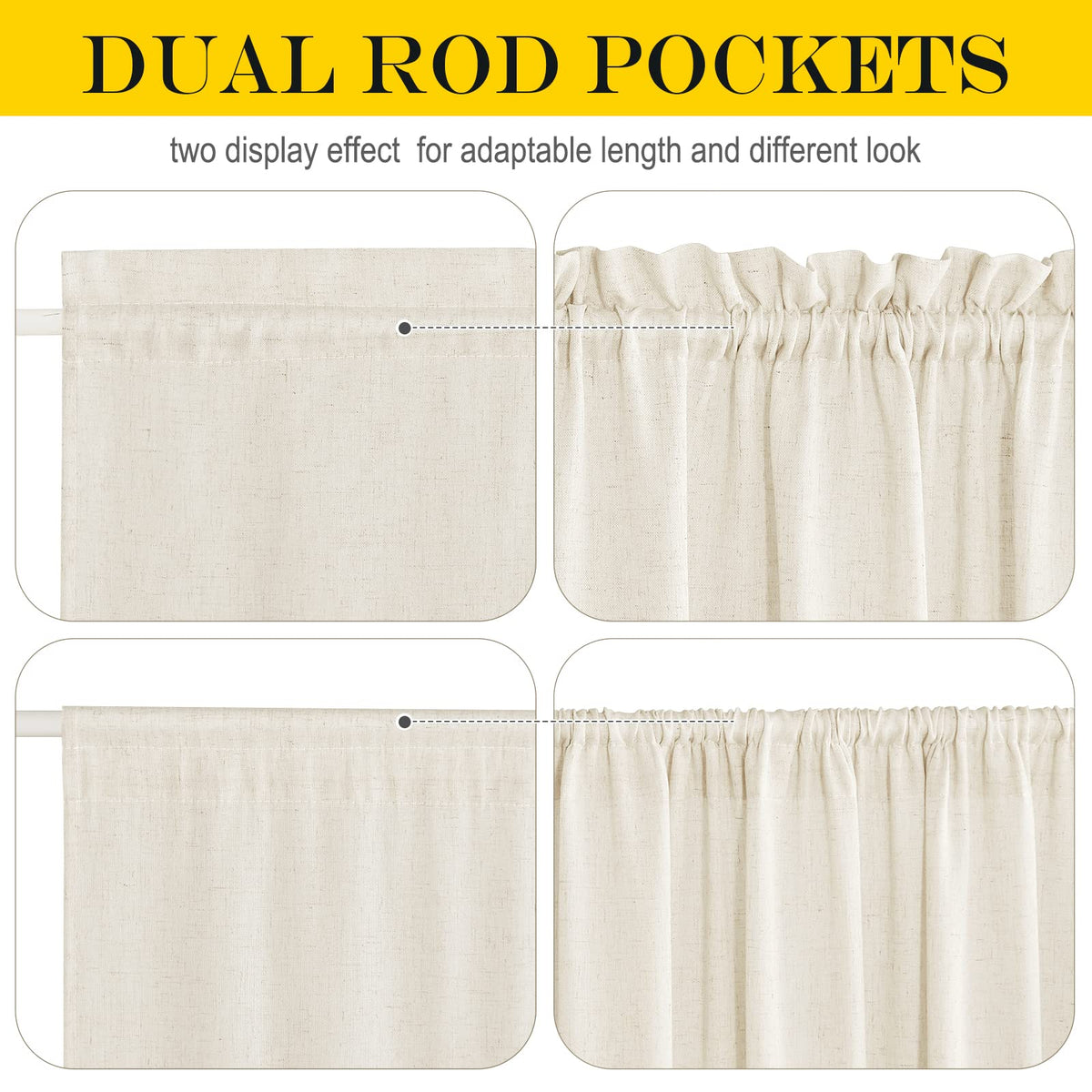 Natural French Sheer Door Curtains 72 inches Long for Privacy