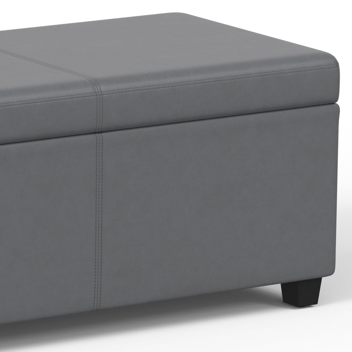 Avalon 54" Wide Vegan Leather Storage Ottoman in Stone Grey
