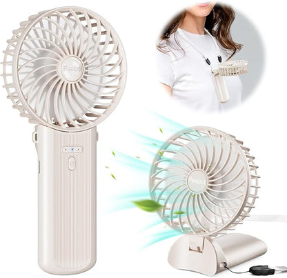 Psecici Handheld Fan, Mini Portable Personal Fan with lanyard, 4 Speeds Level 180° Foldable Design for Desk/Travel/Office/Outdoor