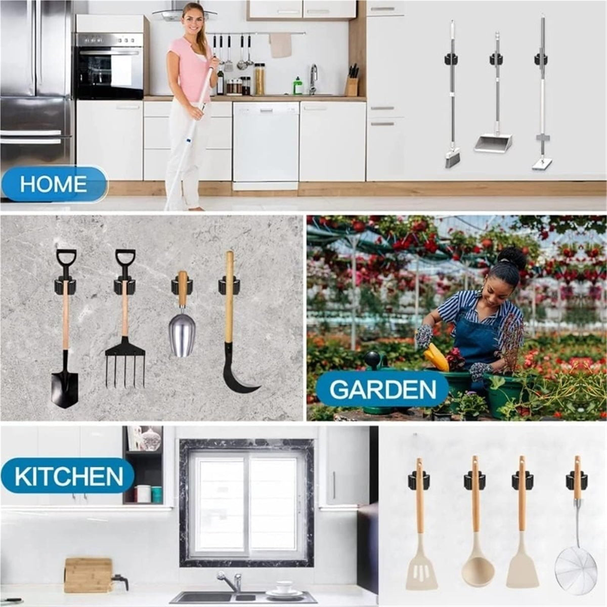 Broom Holder 18PCS Wall Mounted Mop Holder Multi