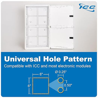 ICC 28” Plastic Structured Wiring Enclosure with Cover, Includes 3 Connectivity Modules (CAT6 8-Port PoE++ Module, 1x8 Bridged Telephone RJ31X Module, 1x6 Video Module), UL Listed, TAA Compliant