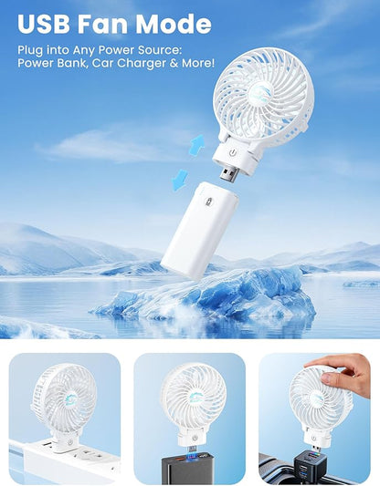 HandFan 5200mAh Portable Handheld Fan - 3 Speeds, 180° Foldable, Rechargeable Personal Cooling Fan, 20H Long Runtime for Travel, Disney, Games, Park, Concerts, Summer & Outdoor Use (White)