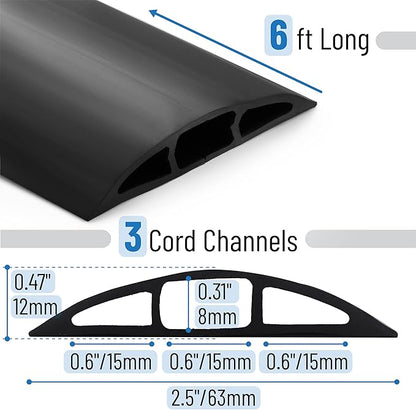 Bates- Floor Cord Cover, 6ft, Cable Cavity 0.6" (W) x 0.31" (H), Heavy Duty Wire Protector, PVC Extension Cords Hider, Protect Cords, Prevent Cable Trips, Cord Hider for Office, Home, Outdoor