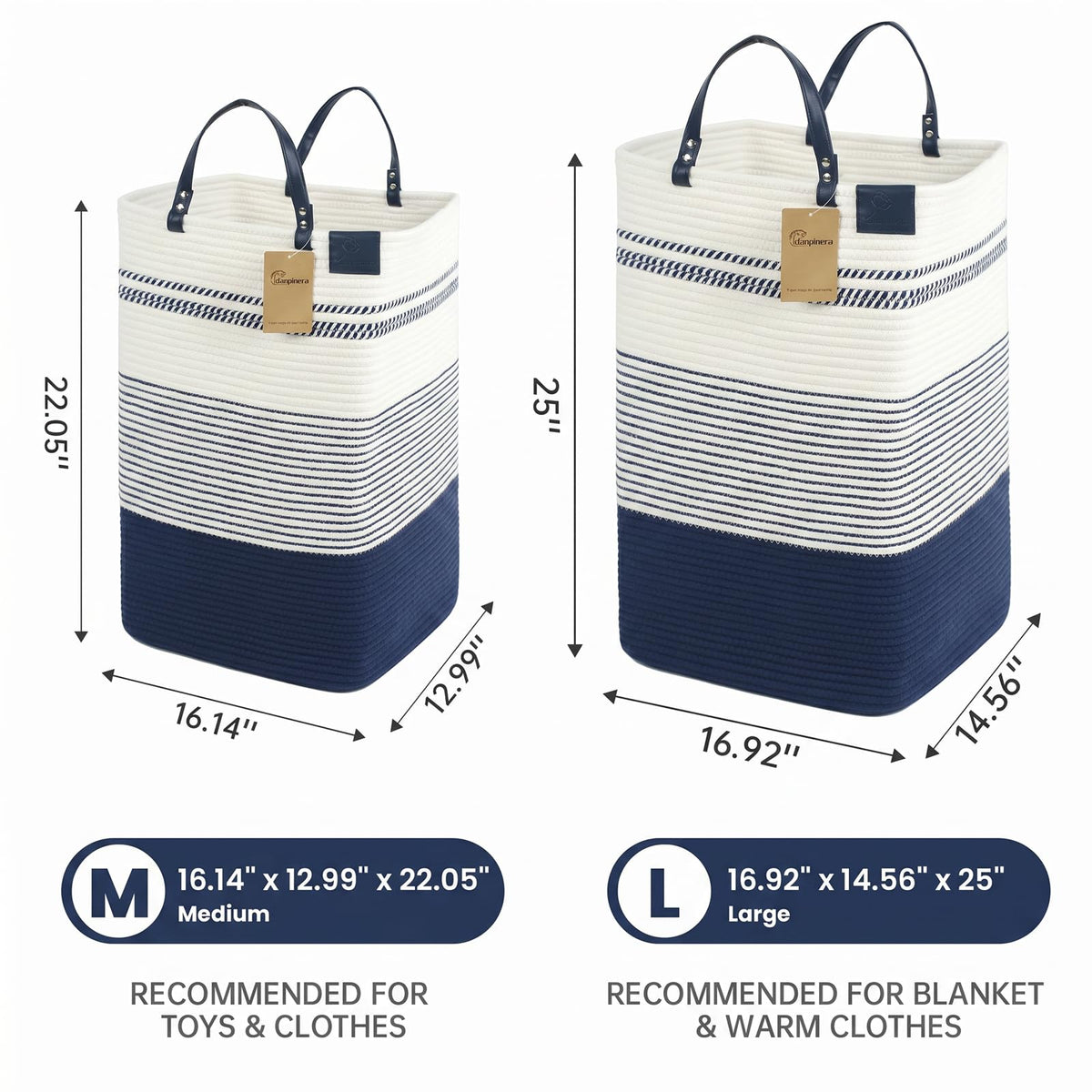 75L Woven Laundry Hamper with Long Leather Handles