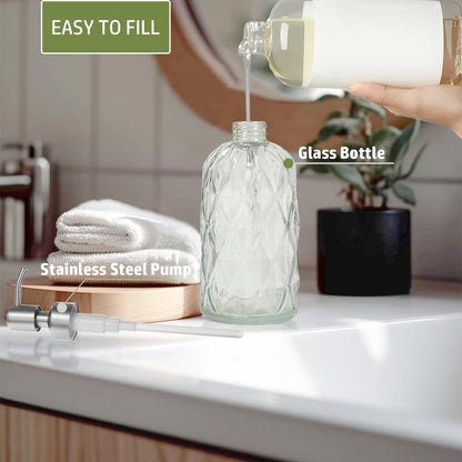 12Oz Clear Glass Soap Dispenser with Stainless Steel Pump