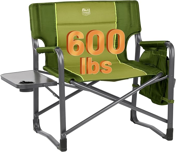 Timber Ridge XXL Upgraded Oversized Directors Chairs with Foldable Side Table, Detachable Side Pocket, Heavy Duty Folding Camping Chair up to 600 Lbs Weight Capacity (Green) Ideal Gift