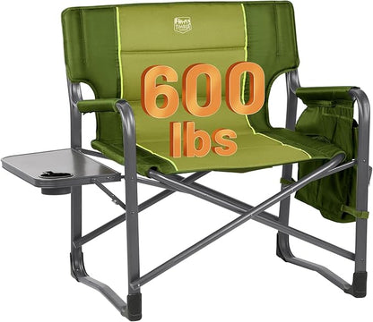 Timber Ridge XXL Upgraded Oversized Directors Chairs with Foldable Side Table, Detachable Side Pocket, Heavy Duty Folding Camping Chair up to 600 Lbs Weight Capacity (Green) Ideal Gift