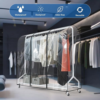Zilink Clear Garment Rack Cover 6Ft Transparent Clothes Rack Cover Waterproof Clothing Rack Cover with 2 Durable Zippers for Garment Rack (72"L x 20"W x 60"H, Rack Not Included)