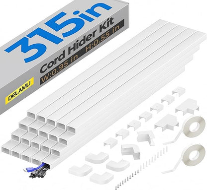 Delamu Cable Hider, 315in Cord Covers for Wires on Wall, One-Cord Cord Hider, Paintable Wire Hiders Wire Covers for Cords, Cable Management for Hiding 2-3 Wires, 20x L15.7 W0.95 H0.55in, White