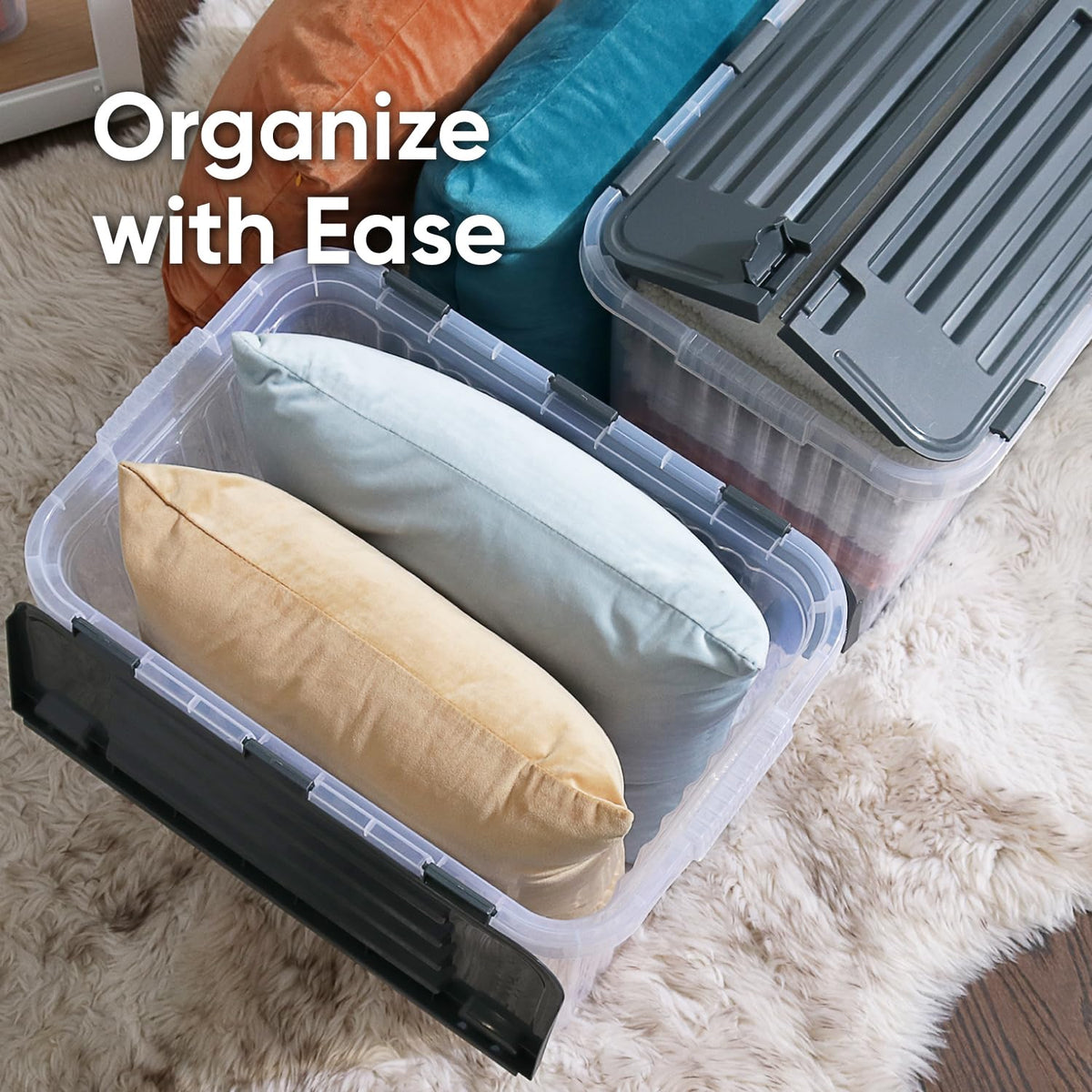 Clear Storage Boxes with Attached Lids (3 Count)